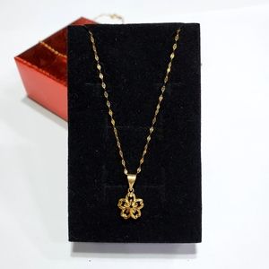 Authentic Real 18k Solid Yellow Gold Flower Pendant Necklace 18"